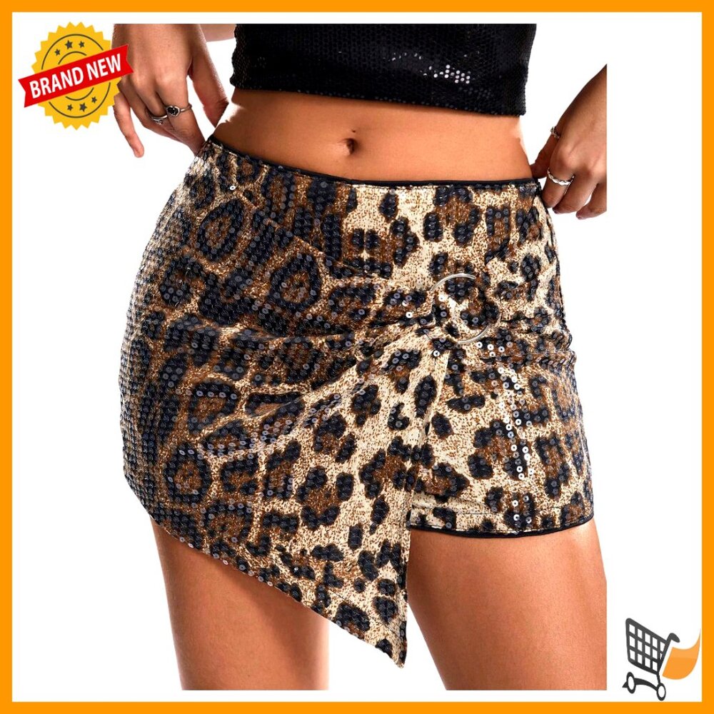 Glitter O Ring Wrap Skort Sparkle Shorts Y2k Rave Party Bodycon Skirt